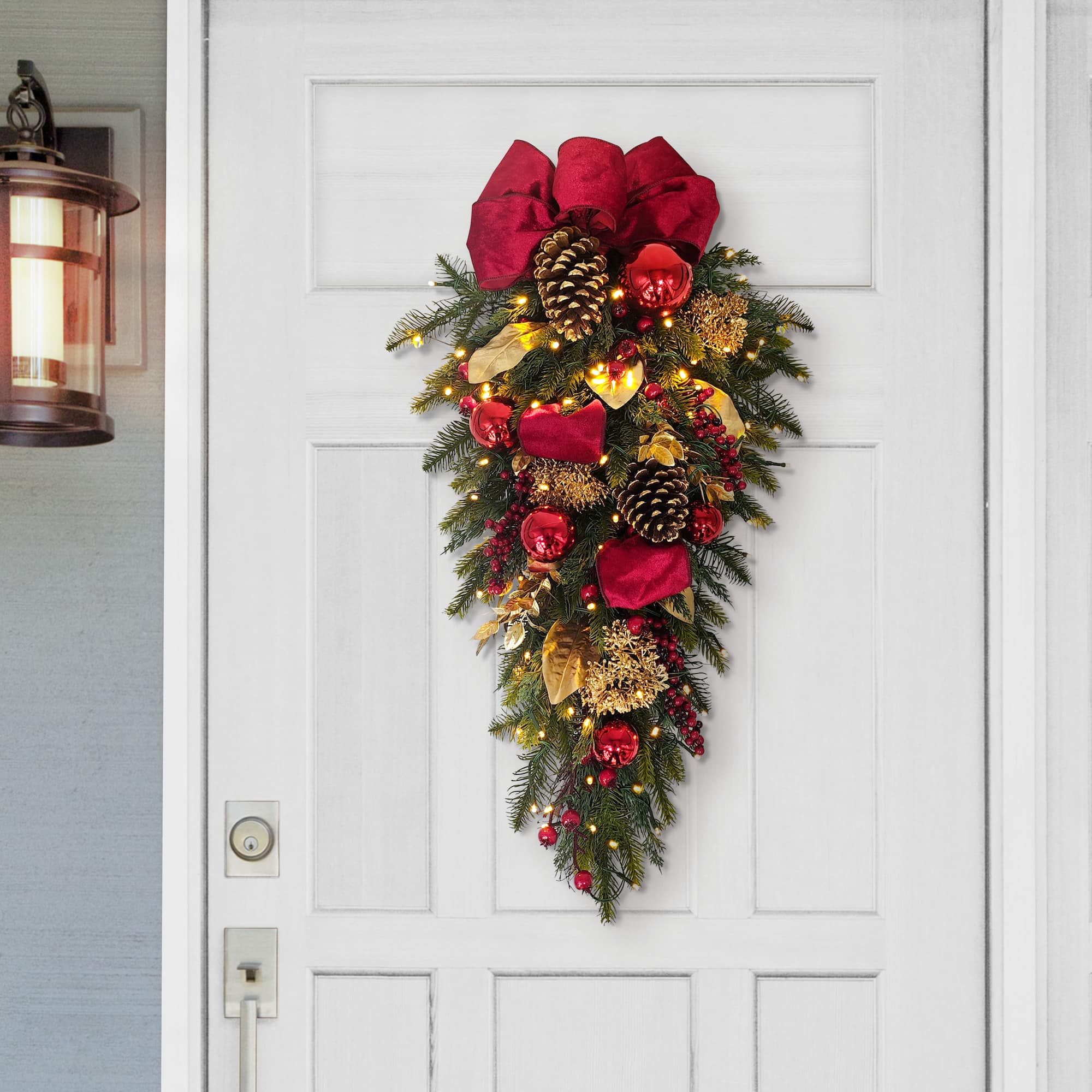 28" Pre-Lit Red & Gold Adorned Artificial Swag with LED Lights
